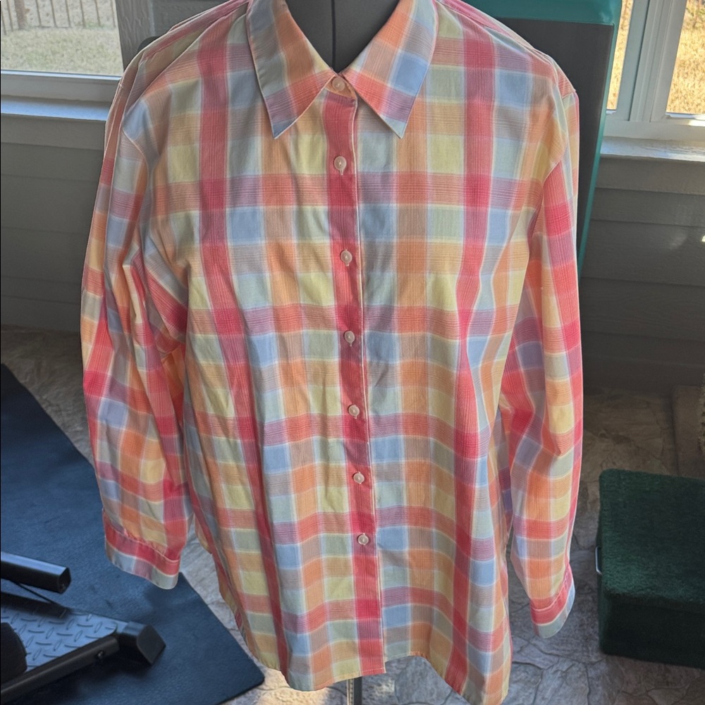 Foxcroft Blouse Shirt Colorful Plaid Button-Up Shirt